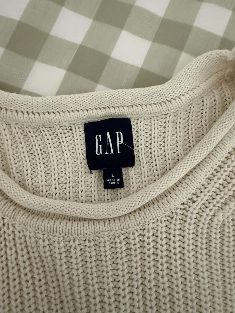 GAP Cream Crewneck Sweater with Burgundy, Black Brown & Green Stripes100% Cotton - Picture 2 of 4